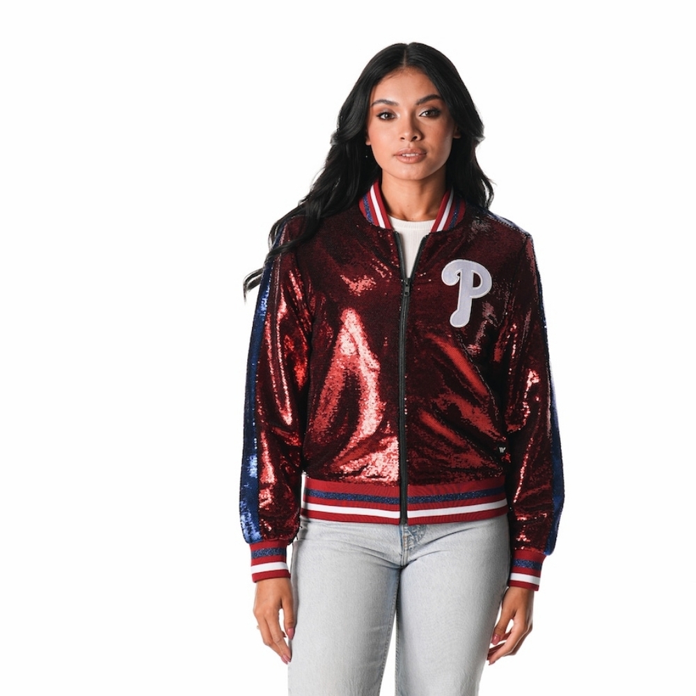 Anthropologie x Philadelphia Phillies New Sequin Bomber Jacket Large L - Picture 4 of 9
